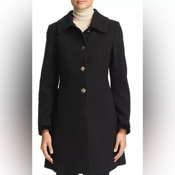 Laundry by Shelli Segal, Faux Fur Collar Lace-Up Back Coat, Navy blue color - Picture 13 of 13